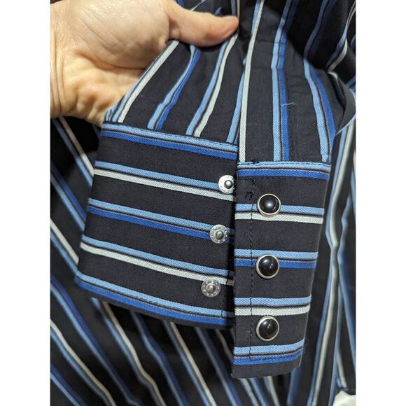 Wrangler Men's Blue Authentic Western Stripes Pearl Snap Button Up Shirt Sz XXL - Picture 3 of 6